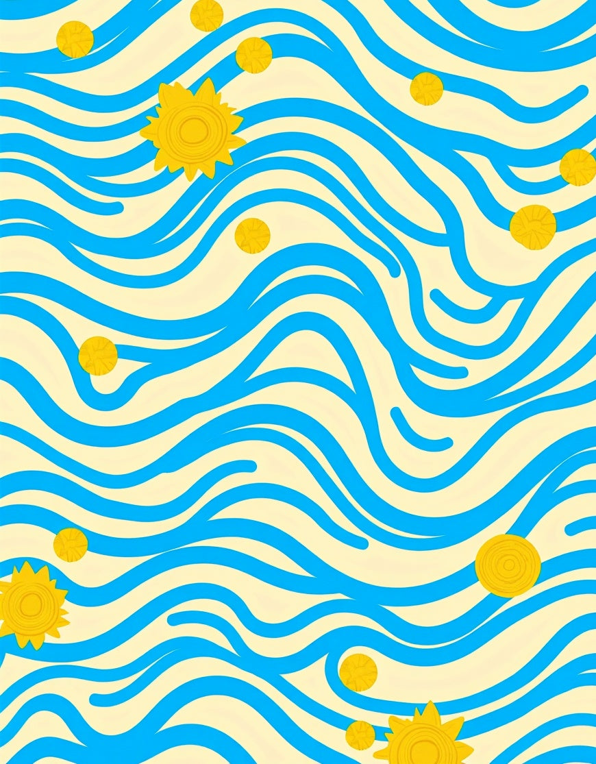 Blue Wave Yellow Sunburst Rug