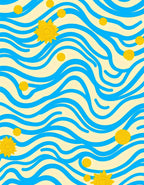 Blue Wave Yellow Sunburst Rug
