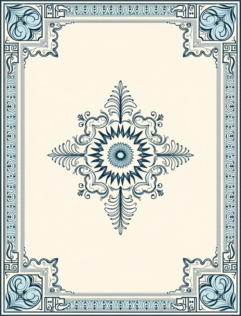 Vintage Navy Floral Medallion Border Rug