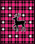 Pink Black Plaid Deer Snowflakes Rug