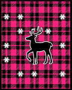 Pink Black Plaid Deer Snowflakes Rug