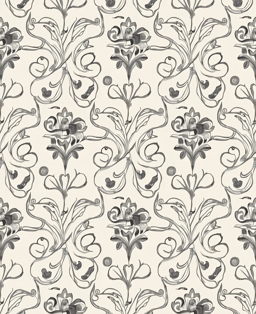 Art Nouveau Gray Floral Swirl Rug