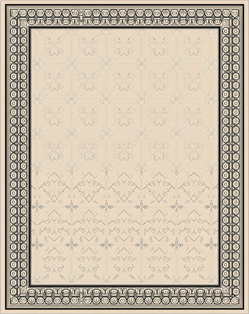 Geometric Beige Lattice Border Rug