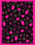 Hot Pink Lime Green Floral Teacup Snowflakes Rug