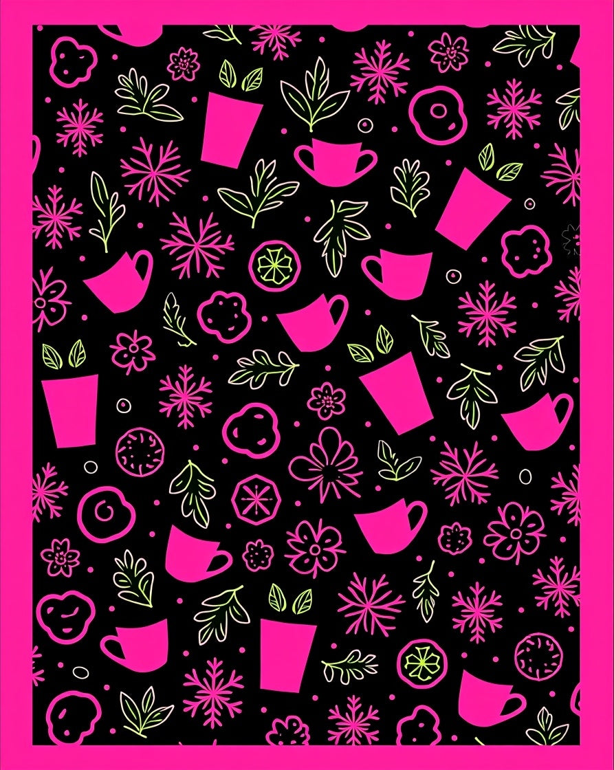 Hot Pink Lime Green Floral Teacup Snowflakes Rug