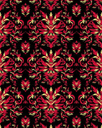 Rich Red Black Curving Floral Rhapsody Rug
