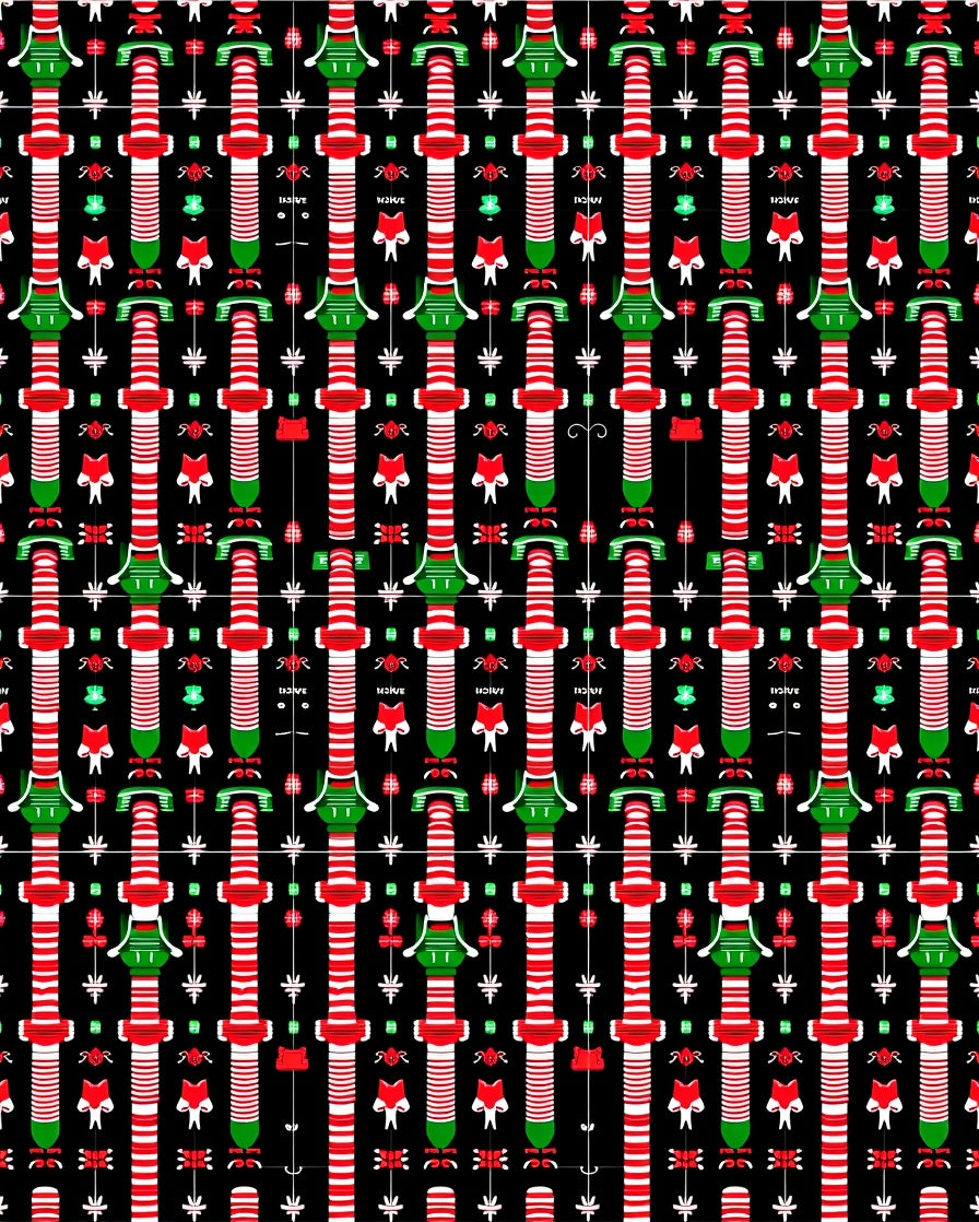 Vertical Red Green Stripes Bow Harlequin Rug