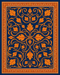 Golden Leaf Scrollwork Navy Rug