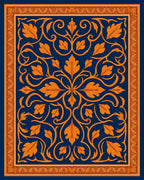 Golden Leaf Scrollwork Navy Rug
