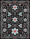 Black Celestial Floral Vine Rug