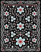 Black Celestial Floral Vine Rug