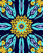 Yellow Teal Bloom Mandala Rug