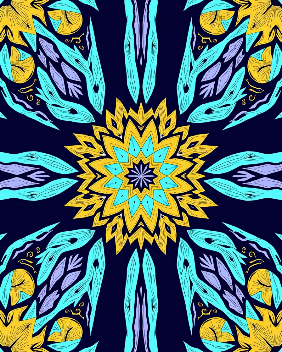 Yellow Teal Bloom Mandala Rug
