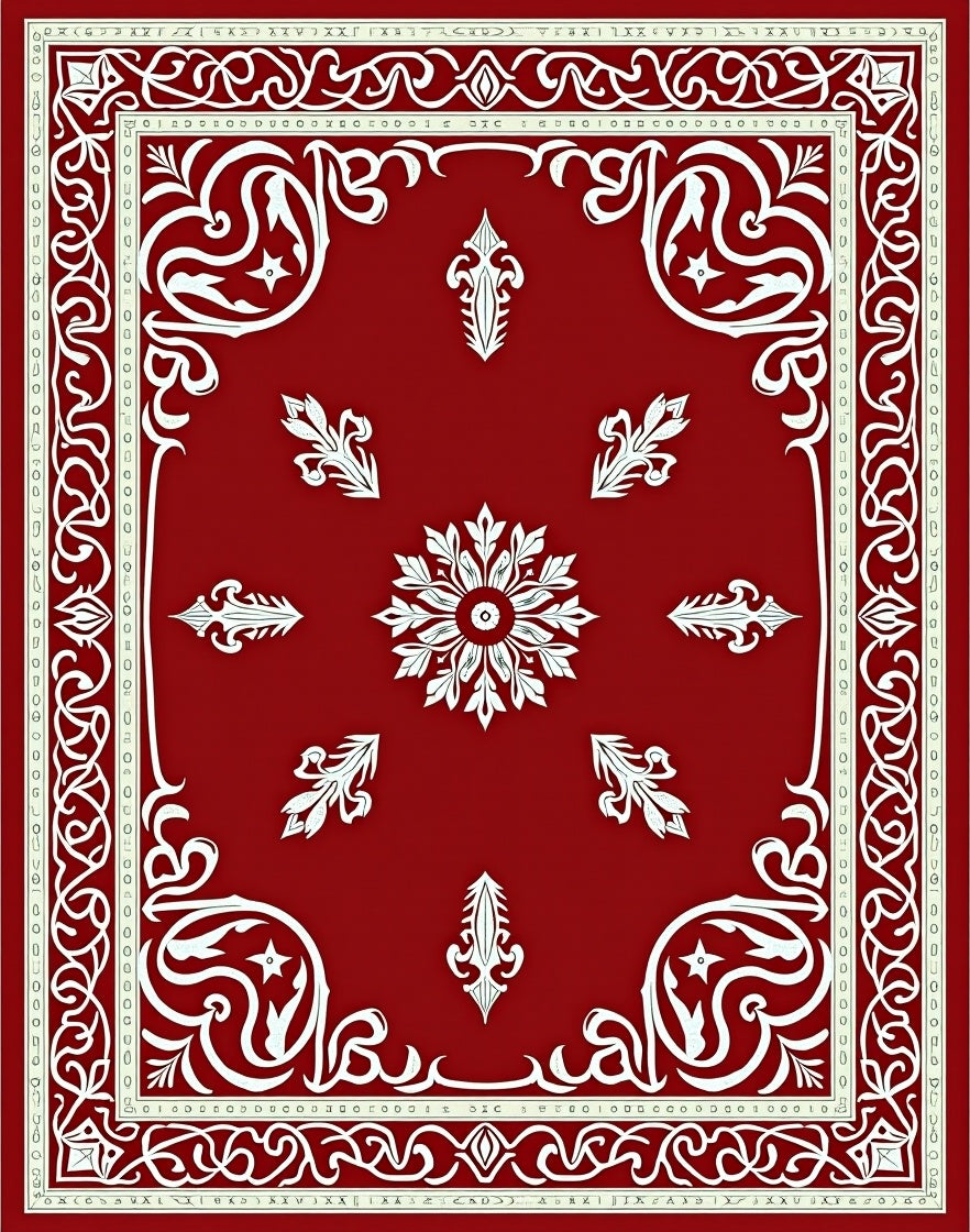 Scarlet White Scrollwork Garden Medallion Rug