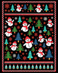 Festive Snowmen Christmas Trees Snowflakes Rug
