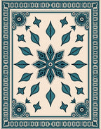 Aqua Cursive Bloom Border Rug