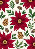 Crimson Flowers Green Leaves Pinecones Rug