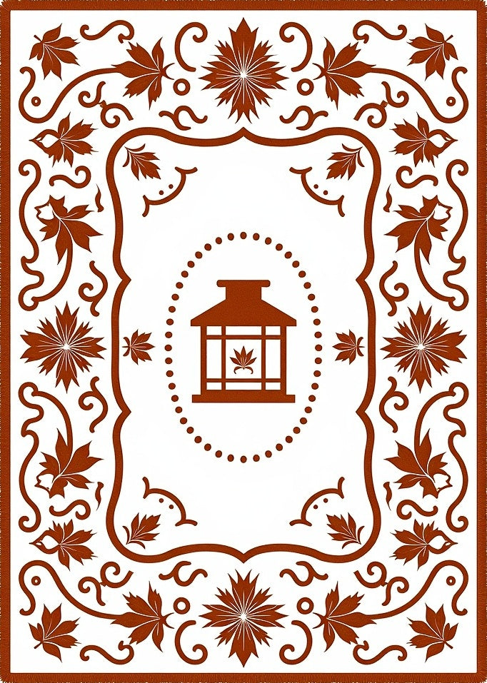 Brown Maple Leaf Lantern Frame Rug