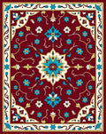 Crimson Floral Medallion Aqua Accents Rug