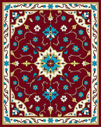 Crimson Floral Medallion Aqua Accents Rug