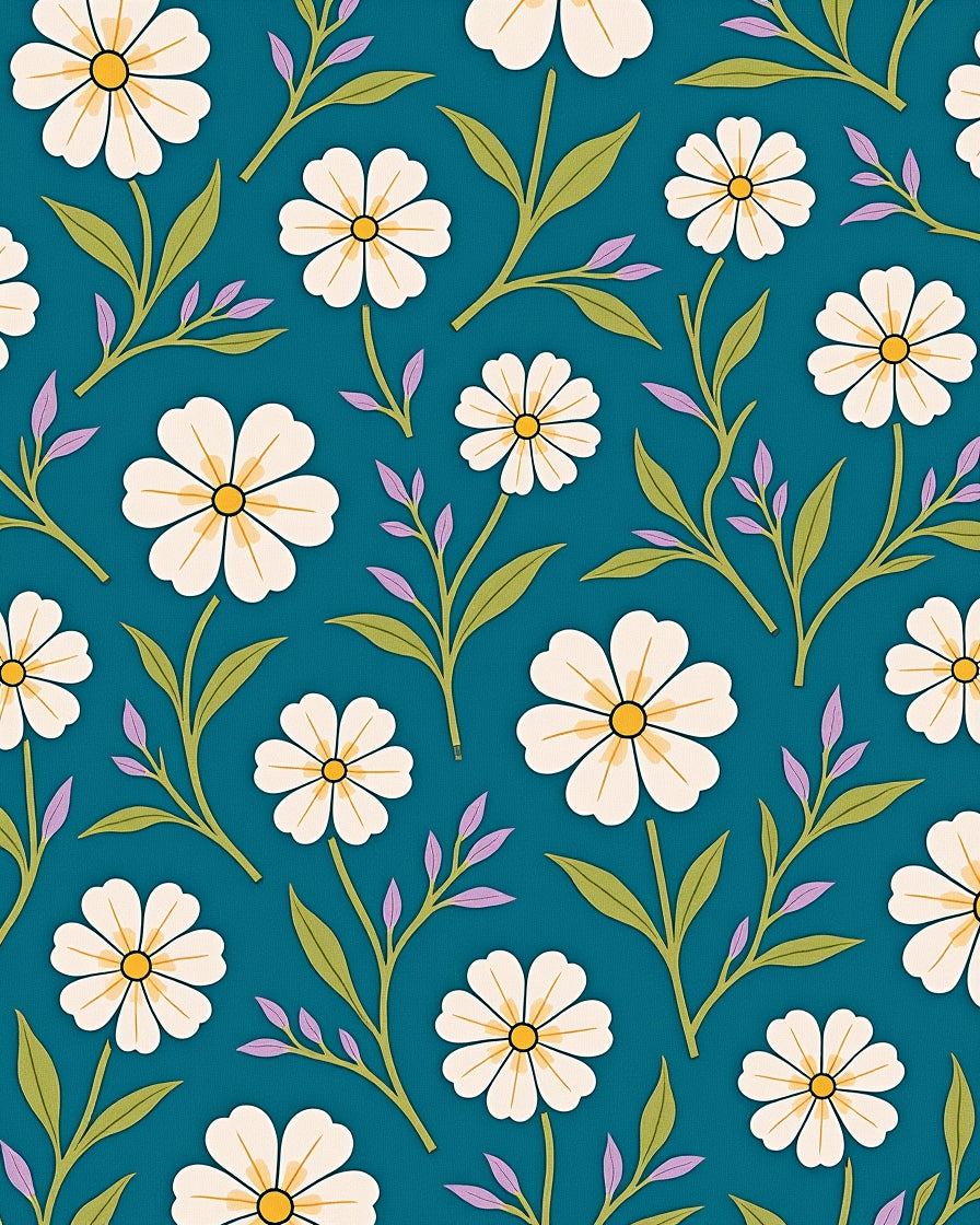 Teal White Daisy Floral Garden Rug