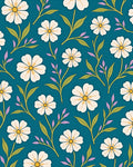 Teal White Daisy Floral Garden Rug