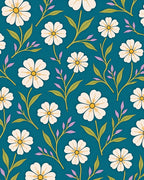 Teal White Daisy Floral Garden Rug