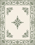 Antique Green Scrollwork Border Rug
