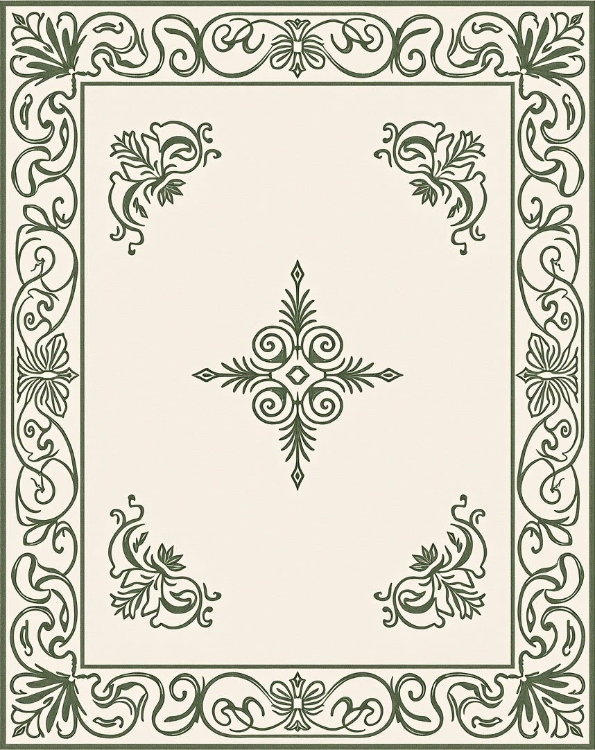 Antique Green Scrollwork Border Rug