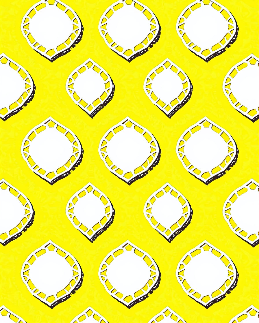 Vibrant Yellow White Geometric Medallion Rug