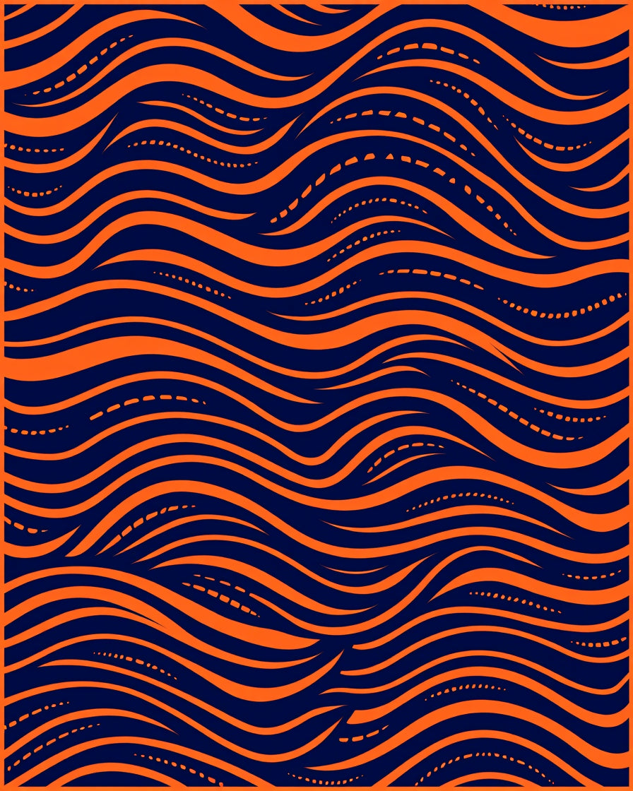 Bold Orange Navy Flowing Waves Rug