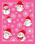 Pink Snowflakes And Jolly Snowmen Rug