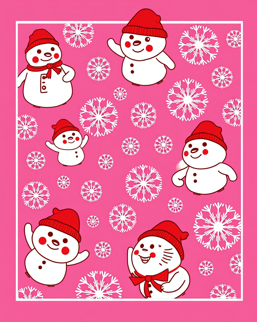 Pink Snowflakes And Jolly Snowmen Rug