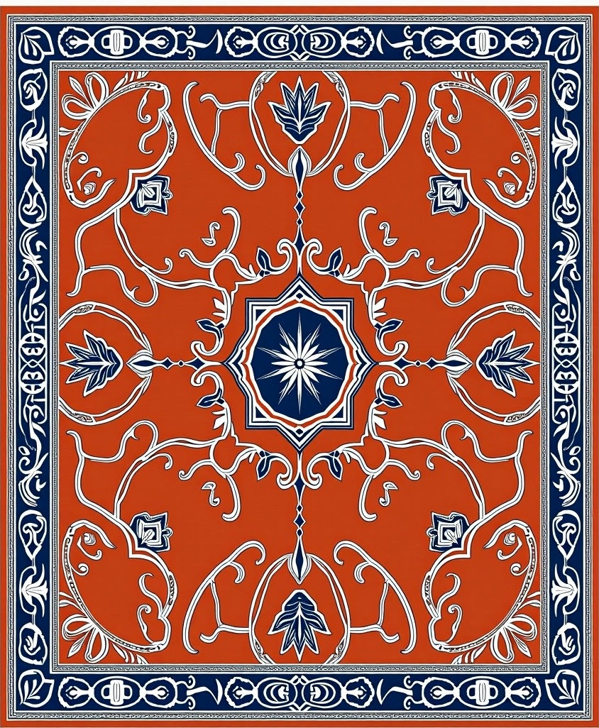 Terracotta Ornate Floral Medallion Rug