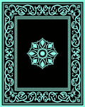 Cyan Black Intricate Floral Mandala Frame Rug