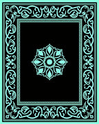 Cyan Black Intricate Floral Mandala Frame Rug