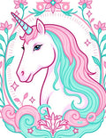 Pastel Pink Unicorn Floral Frame Rug