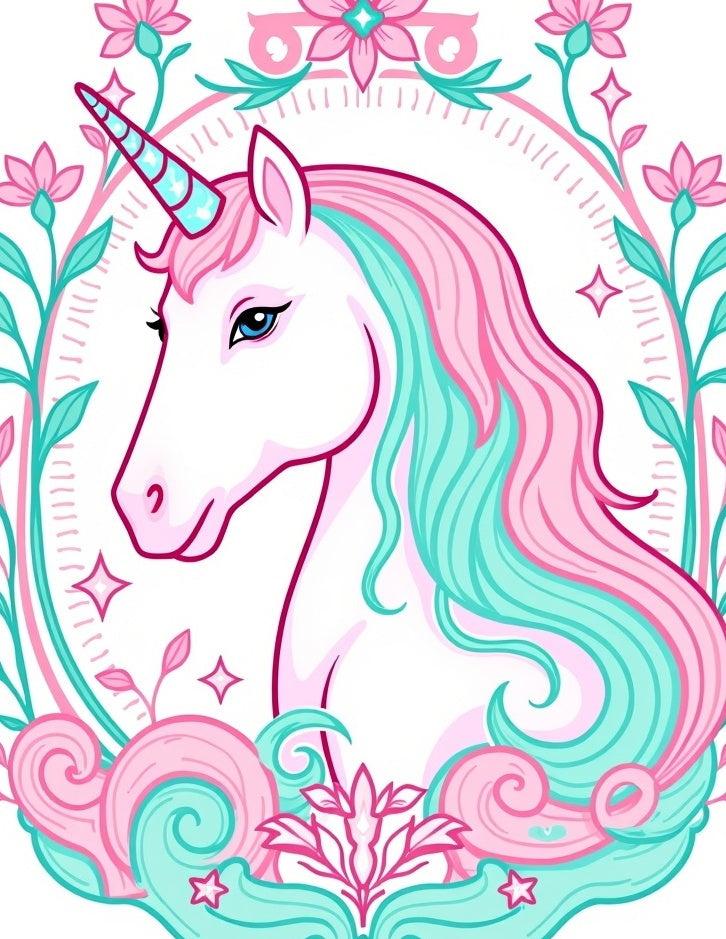 Pastel Pink Unicorn Floral Frame Rug