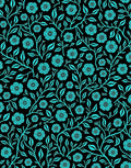 Teal Floral Vine Black Background Rug
