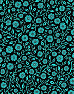 Teal Floral Vine Black Background Rug