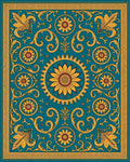 Golden Teal Floral Sunburst Rug