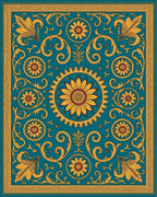 Golden Teal Floral Sunburst Rug