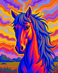 Vibrant Psychedelic Horse Landscape Rug