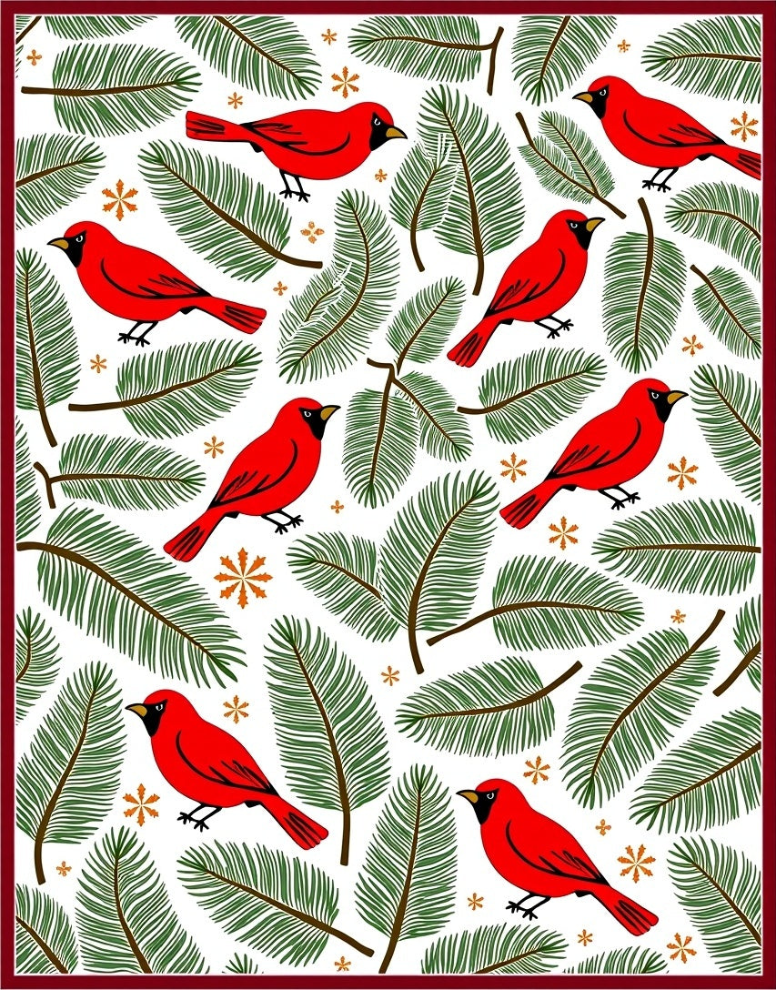 Red Cardinal Snowy Pine Boughs Rug