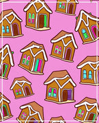 Whimsical Gingerbread Houses Pink Background Rug