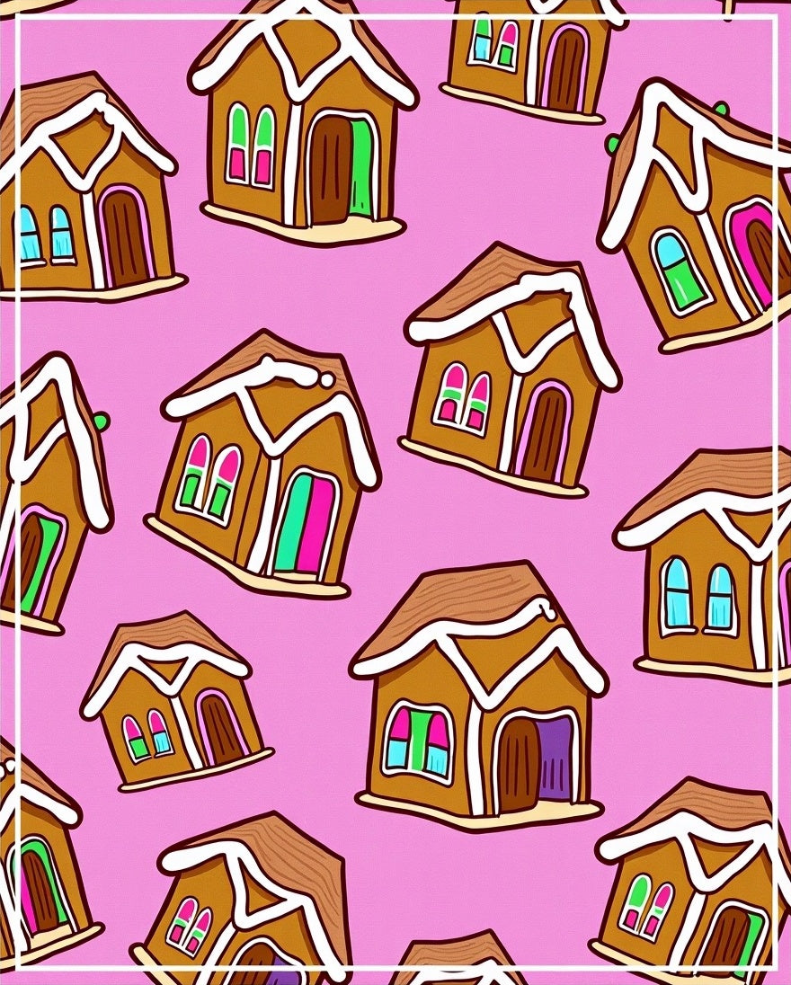 Whimsical Gingerbread Houses Pink Background Rug