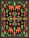 Orange Bears Black Folk Art Rug