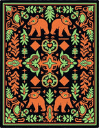 Orange Bears Black Folk Art Rug