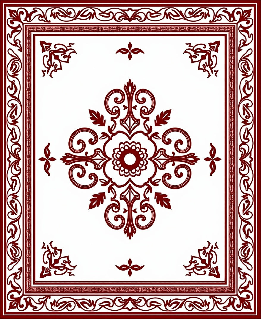 Regal Crimson Floral Medallion Border Rug
