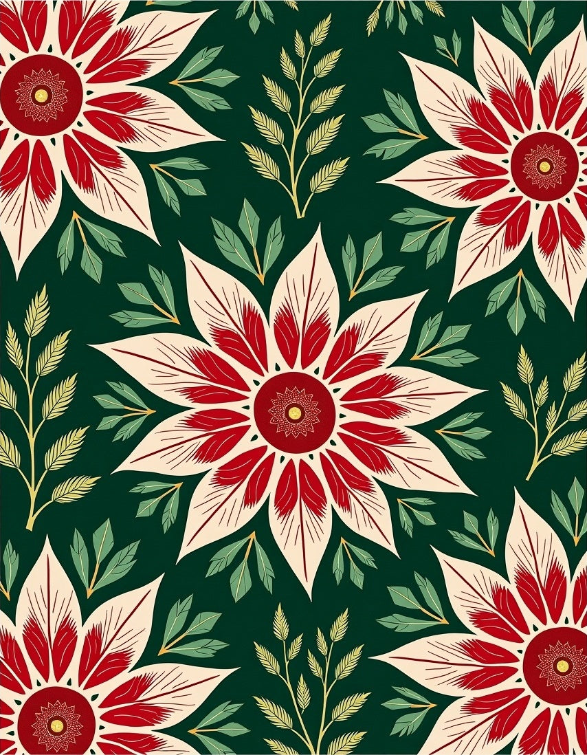 Crimson Ivory Floral Branch Green Rug
